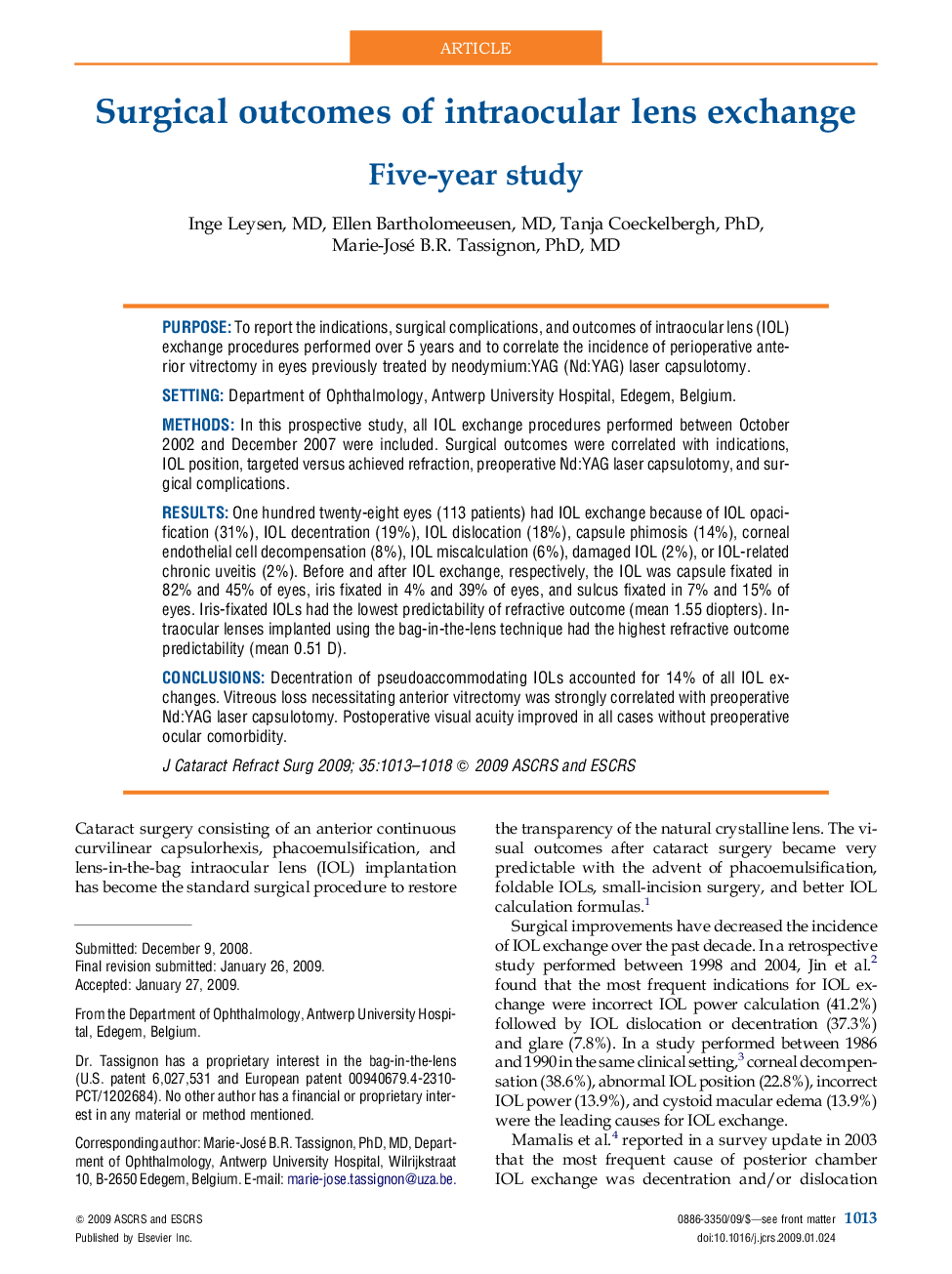 Surgical outcomes of intraocular lens exchange
