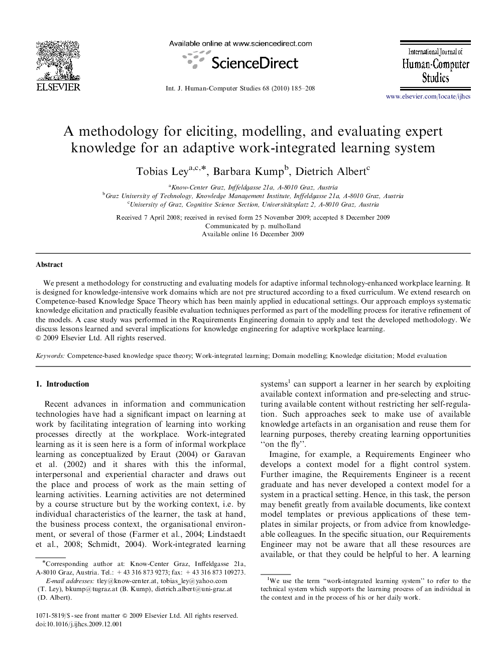 A methodology for eliciting, modelling, and evaluating expert knowledge for an adaptive work-integrated learning system