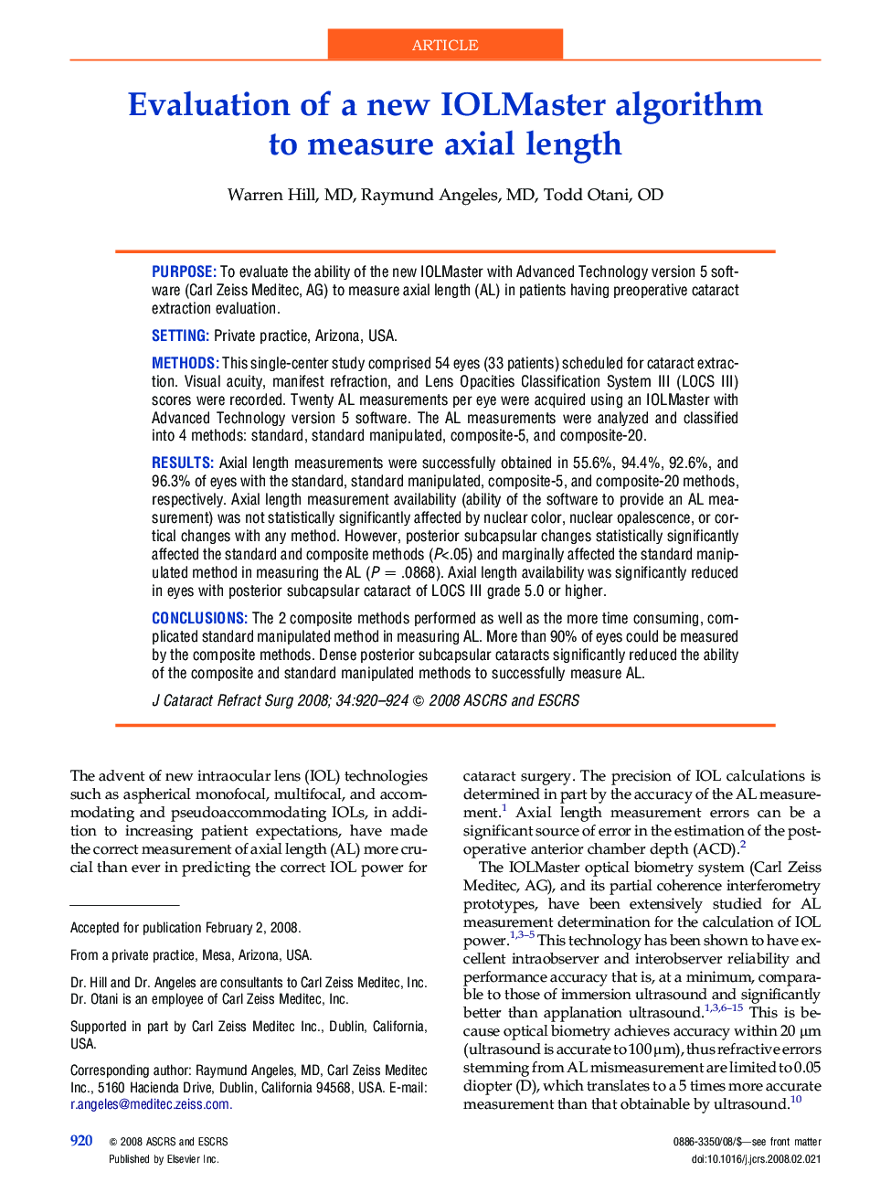 Evaluation of a new IOLMaster algorithm to measure axial length