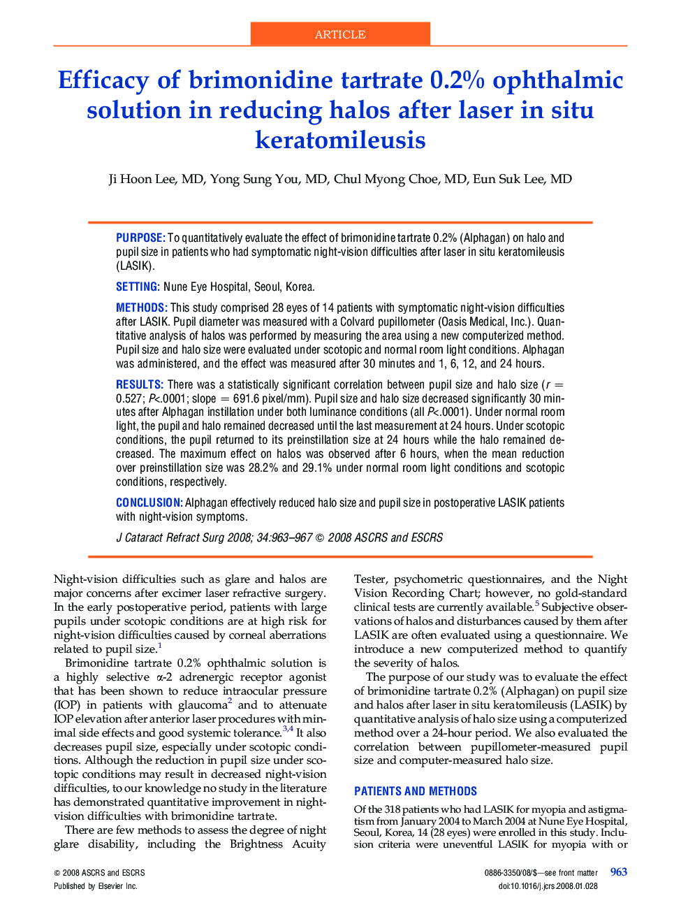 Efficacy of brimonidine tartrate 0.2% ophthalmic solution in reducing halos after laser in situ keratomileusis