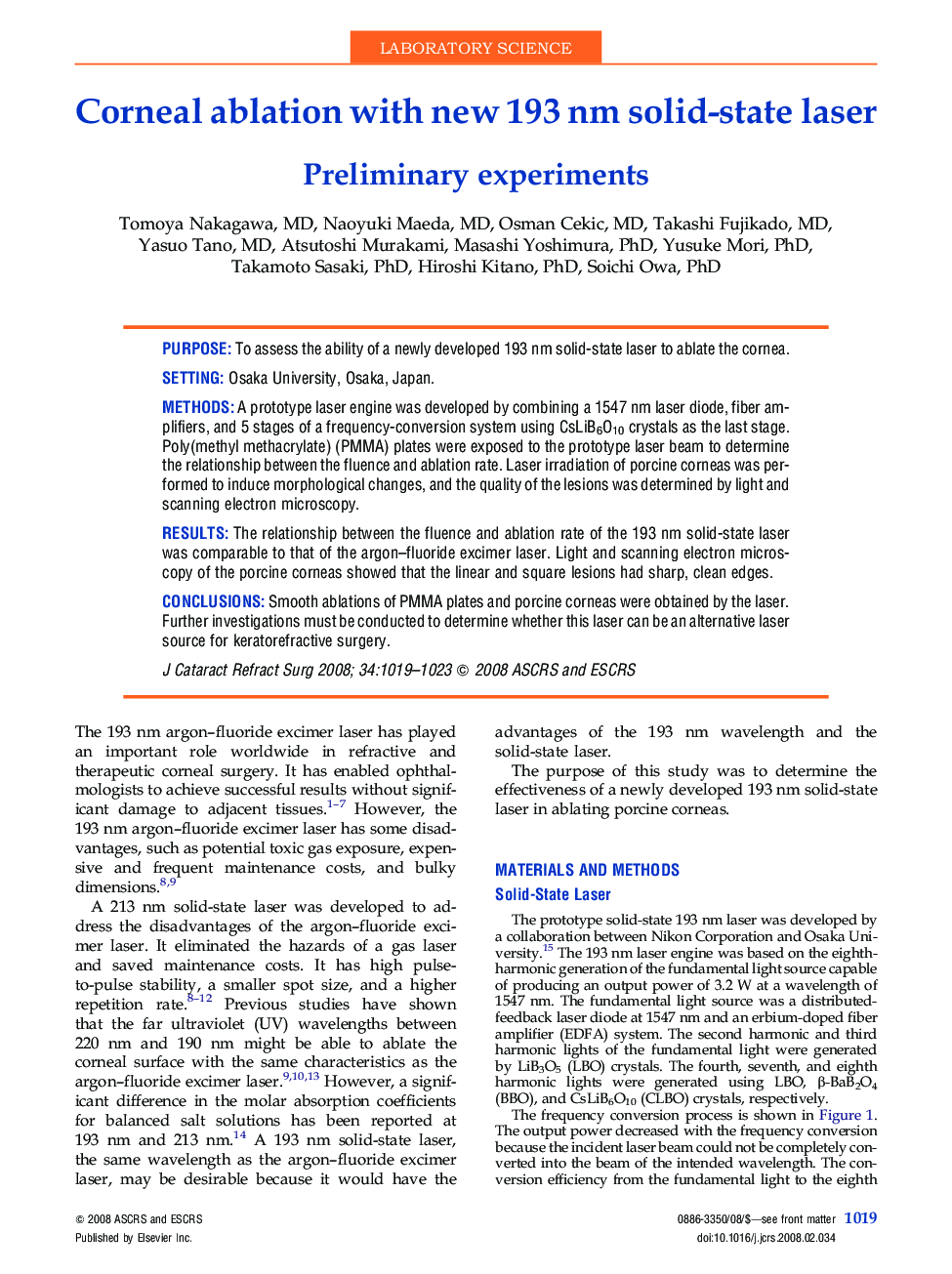 Corneal ablation with new 193 nm solid-state laser