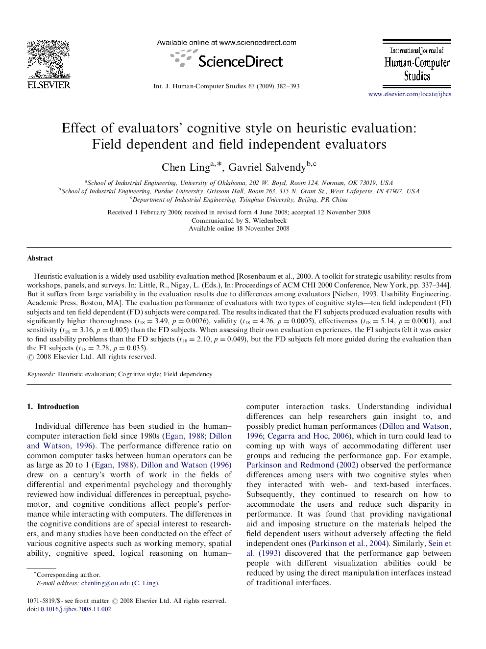 Effect of evaluators’ cognitive style on heuristic evaluation: Field dependent and field independent evaluators