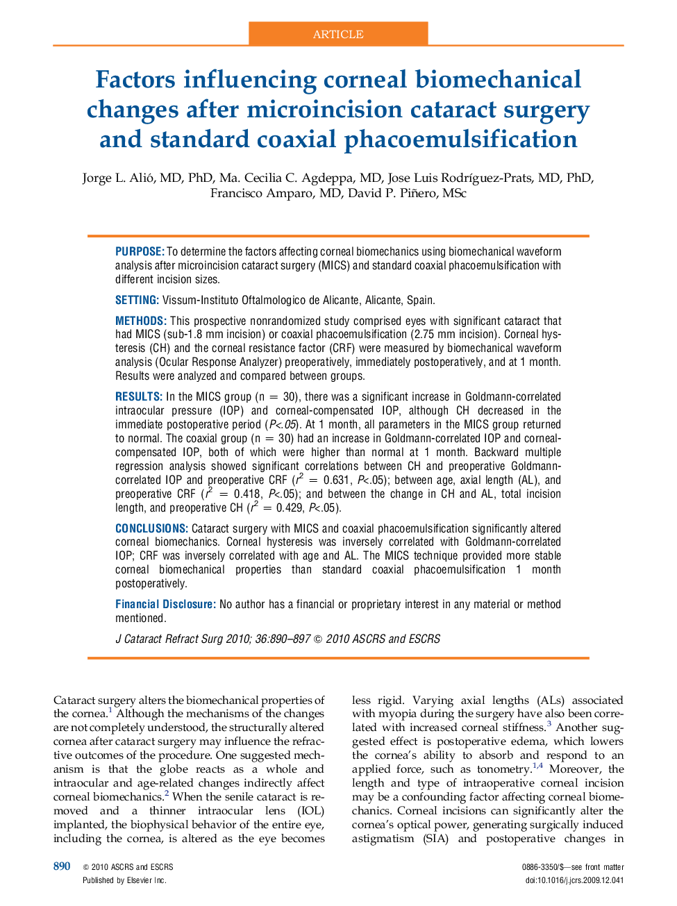 Factors influencing corneal biomechanical changes after microincision cataract surgery and standard coaxial phacoemulsification