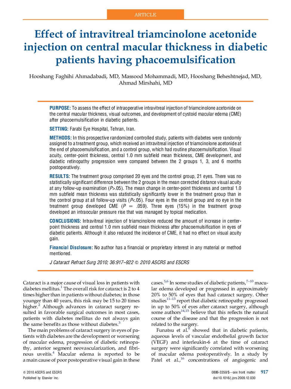 Effect of intravitreal triamcinolone acetonide injection on central macular thickness in diabetic patients having phacoemulsification
