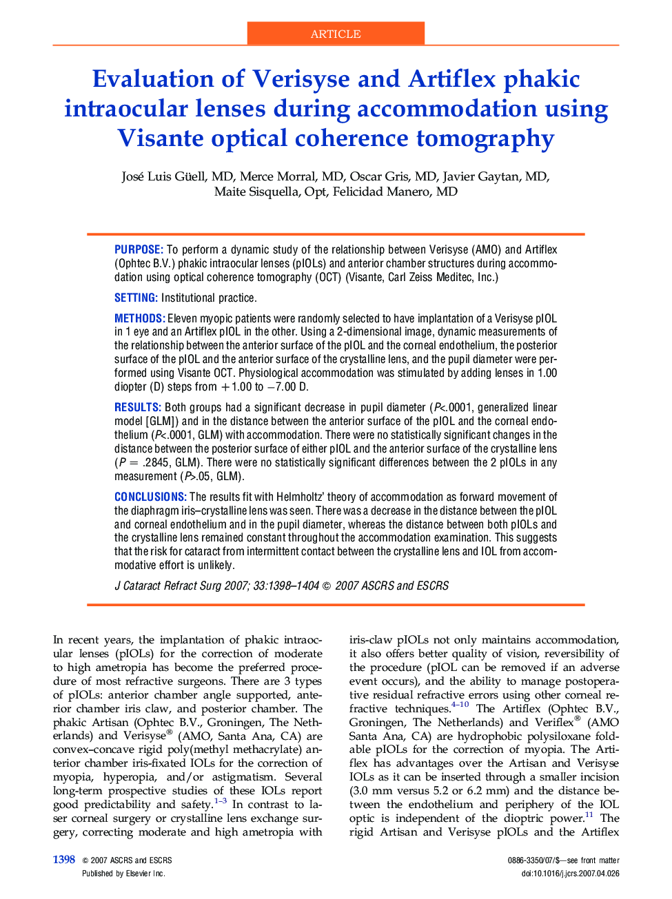 Evaluation of Verisyse and Artiflex phakic intraocular lenses during accommodation using Visante optical coherence tomography