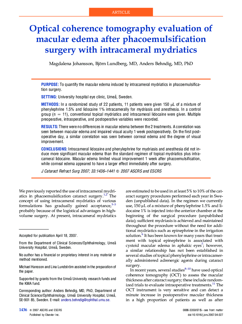 Optical coherence tomography evaluation of macular edema after phacoemulsification surgery with intracameral mydriatics