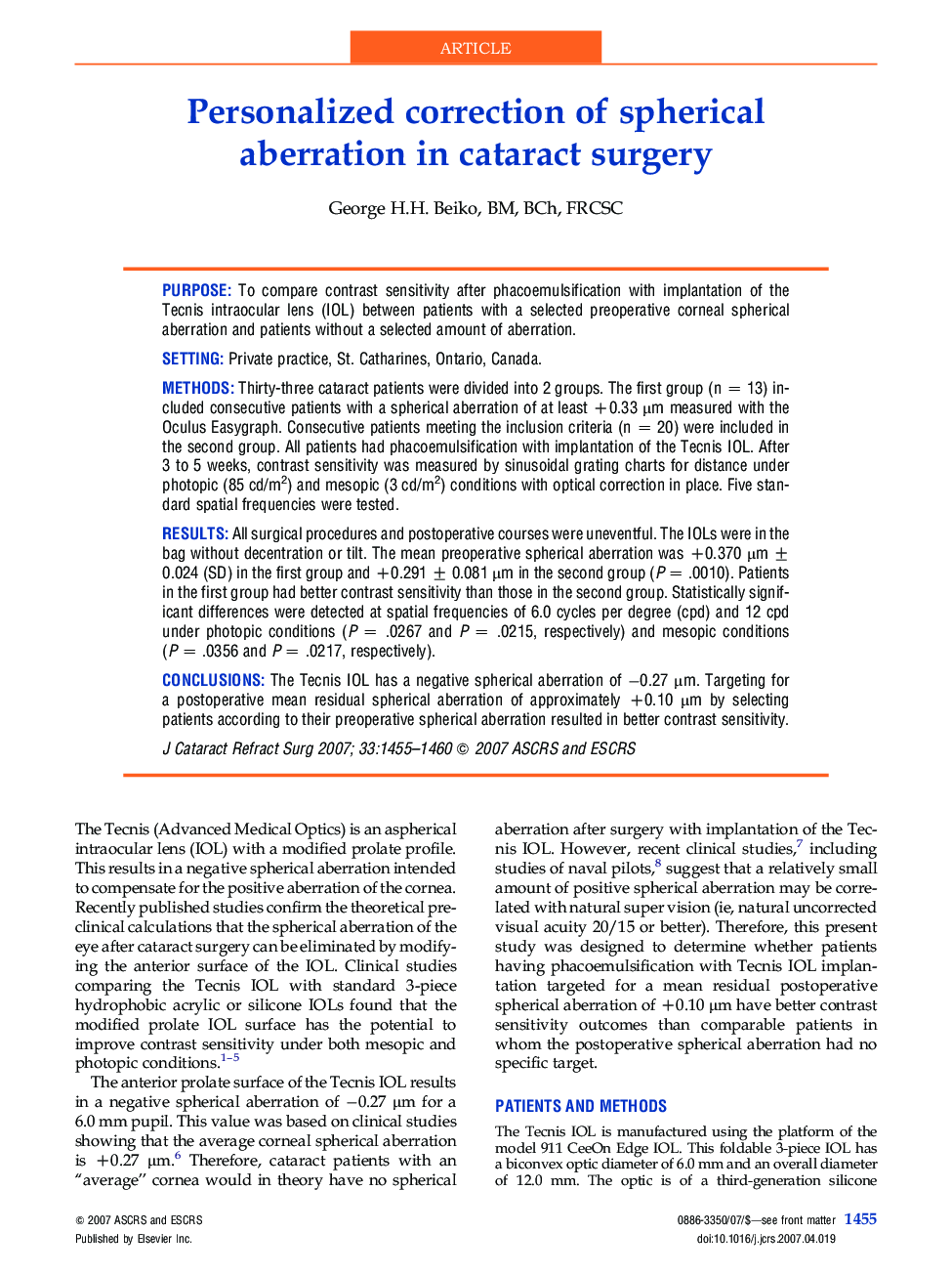 Personalized correction of spherical aberration in cataract surgery