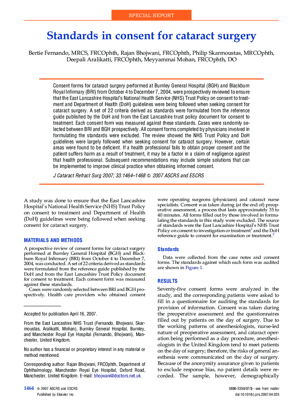 Standards in consent for cataract surgery