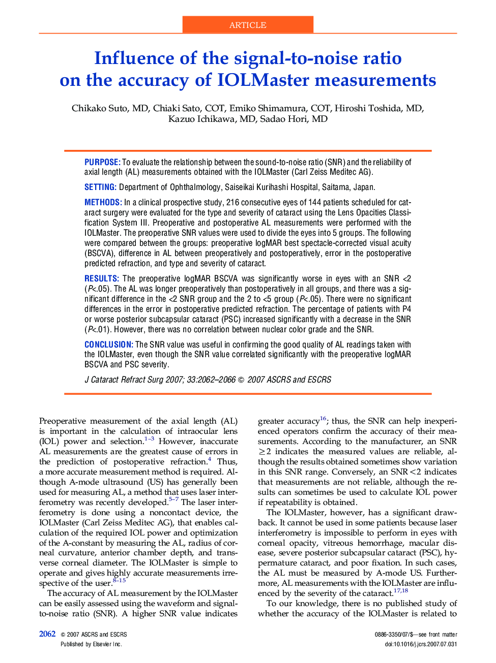 Influence of the signal-to-noise ratio on the accuracy of IOLMaster measurements 