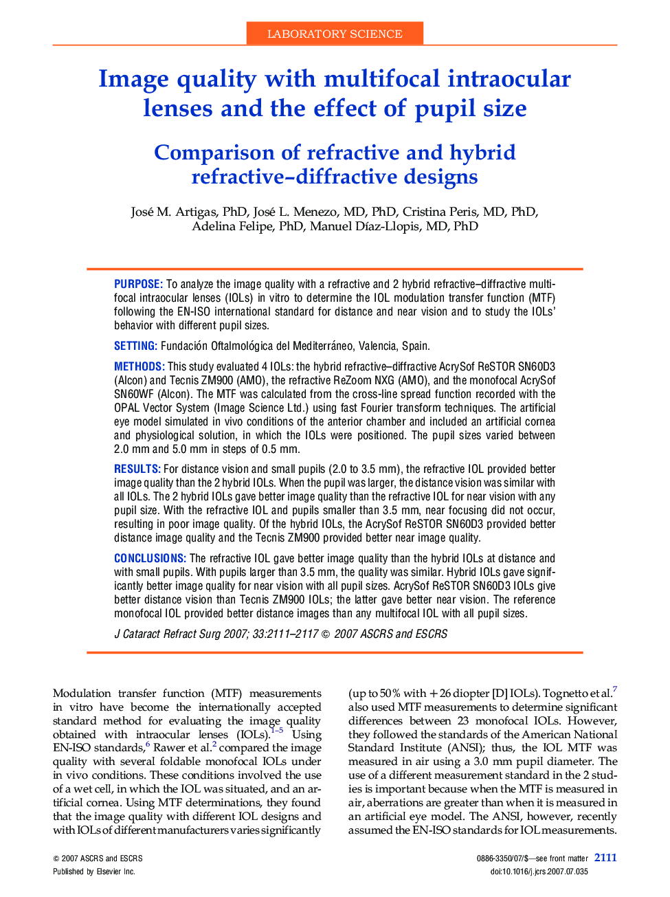 Image quality with multifocal intraocular lenses and the effect of pupil size
