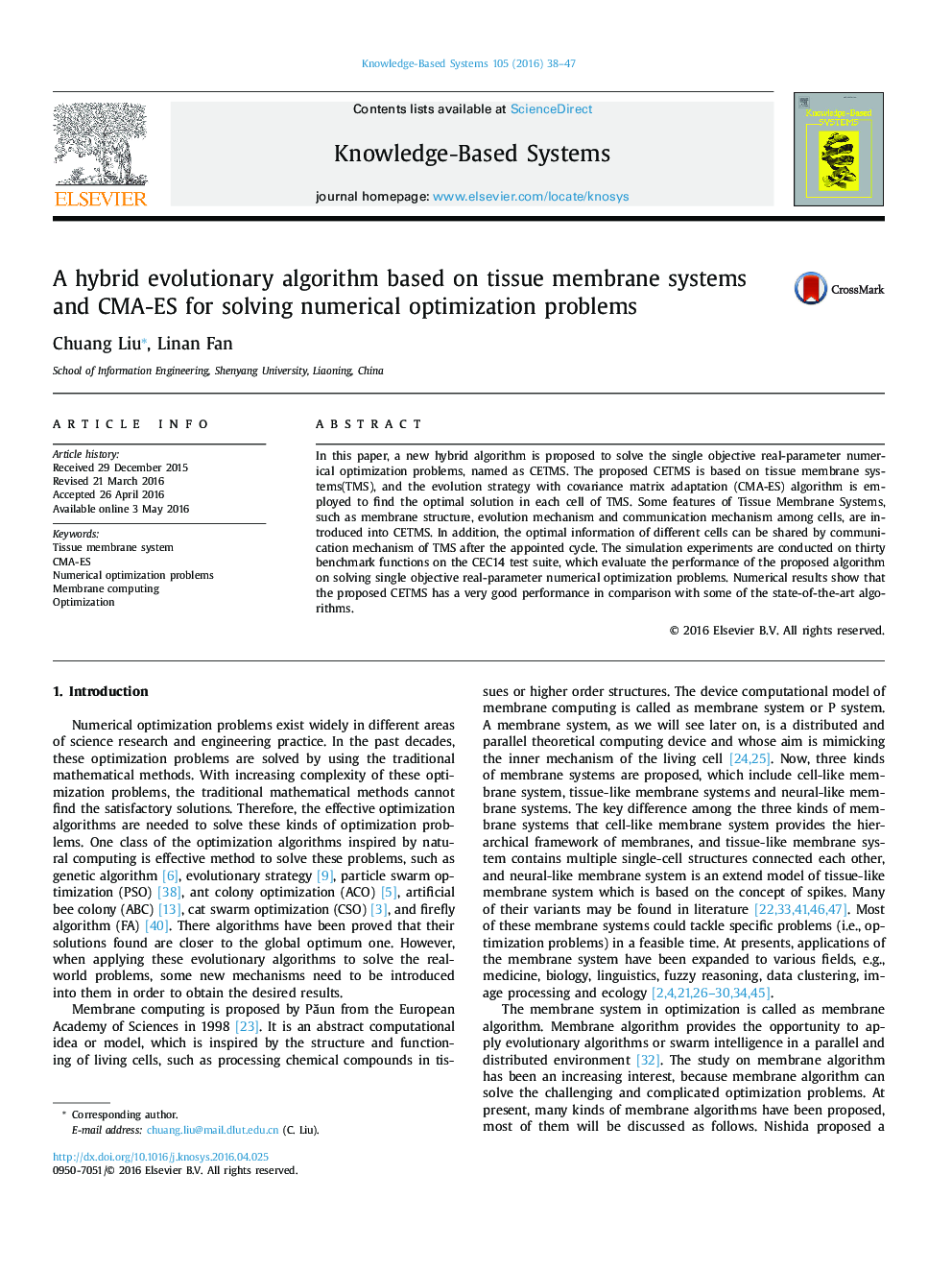 A hybrid evolutionary algorithm based on tissue membrane systems and CMA-ES for solving numerical optimization problems