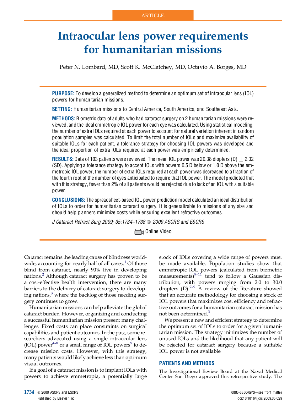 Intraocular lens power requirements for humanitarian missions