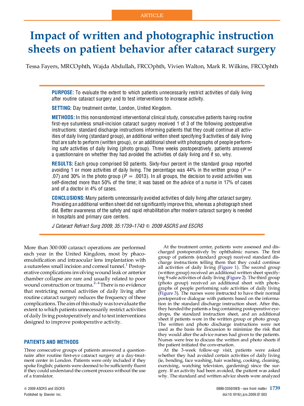 Impact of written and photographic instruction sheets on patient behavior after cataract surgery