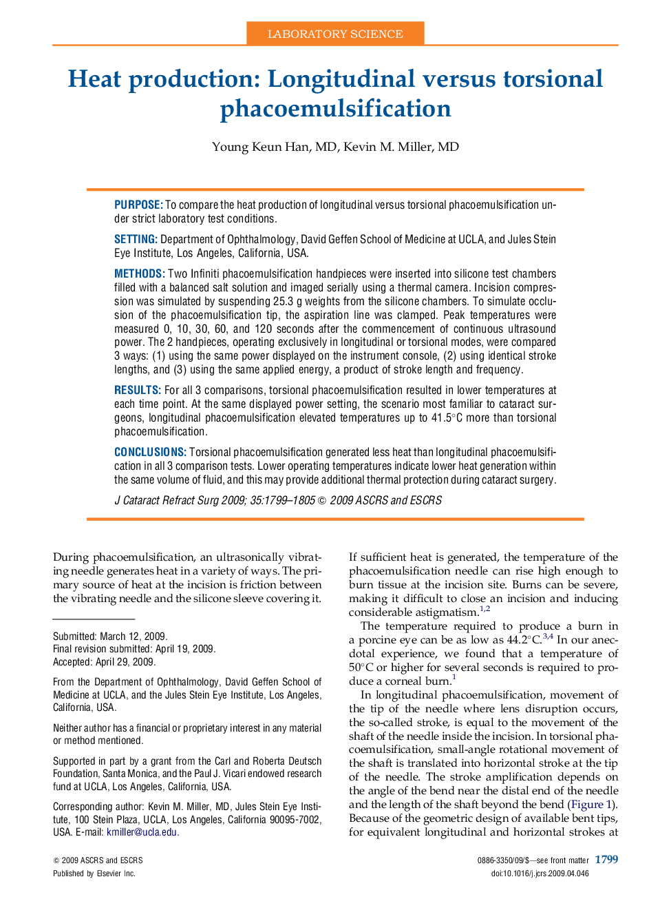 Heat production: Longitudinal versus torsional phacoemulsification