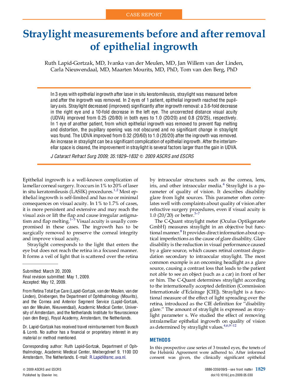 Straylight measurements before and after removal of epithelial ingrowth