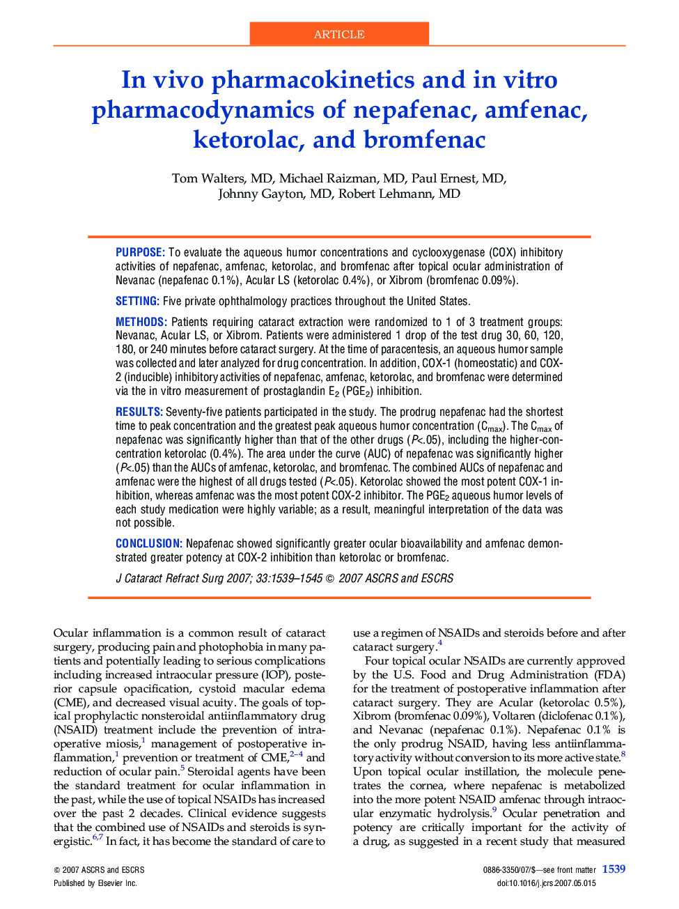In vivo pharmacokinetics and in vitro pharmacodynamics of nepafenac, amfenac, ketorolac, and bromfenac