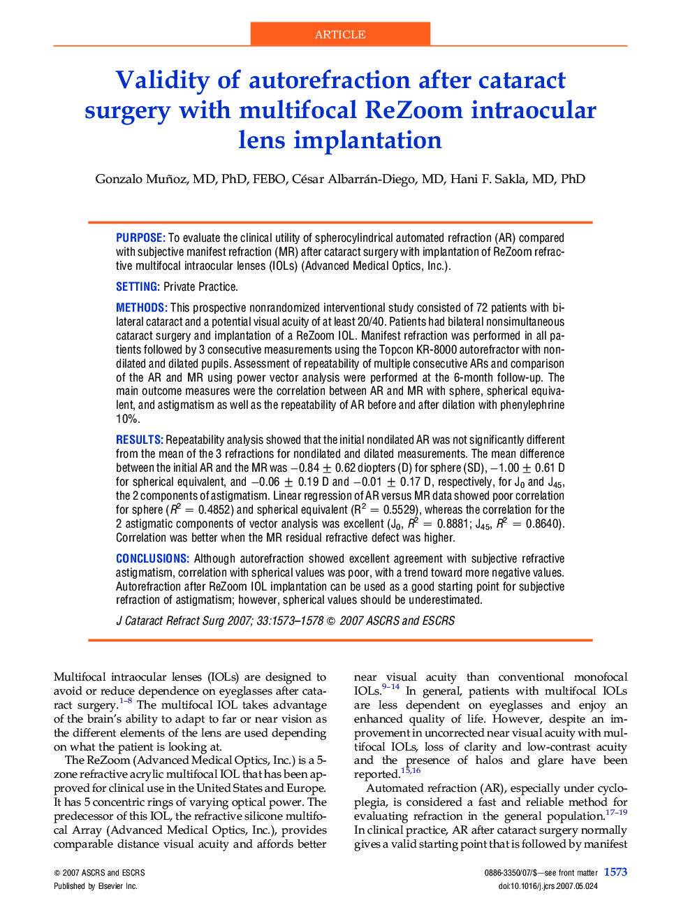 Validity of autorefraction after cataract surgery with multifocal ReZoom intraocular lens implantation