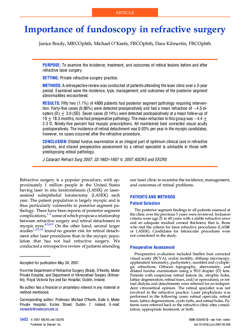عکس صفحه اول مقاله: Importance of fundoscopy in refractive surgery Importance of fundoscopy in refractive surgery