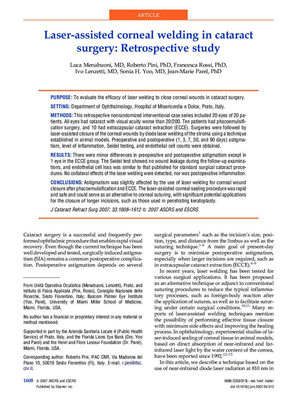 Laser-assisted corneal welding in cataract surgery: Retrospective study