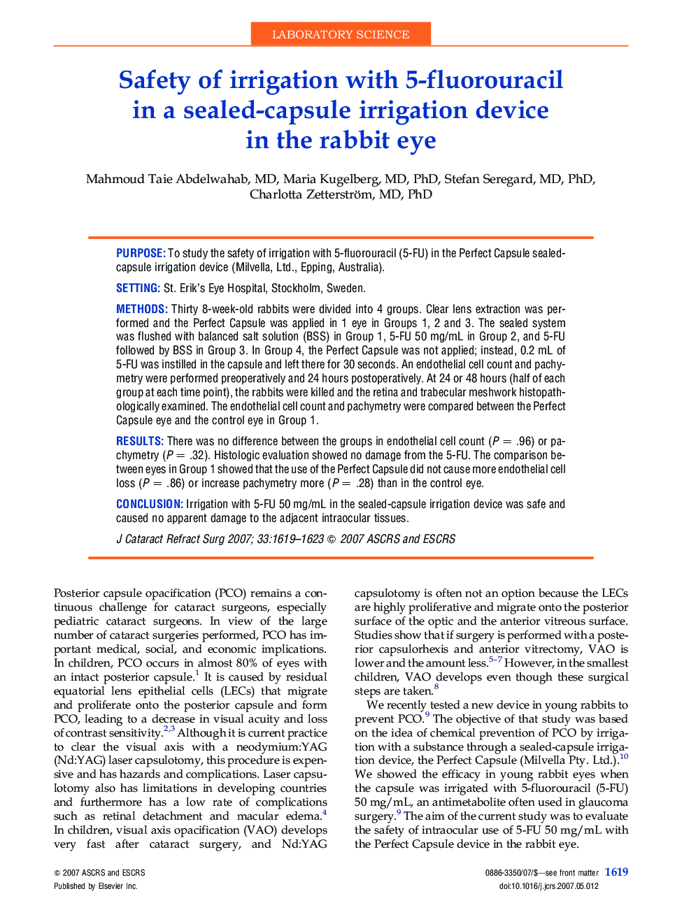 Safety of irrigation with 5-fluorouracil in a sealed-capsule irrigation device in the rabbit eye