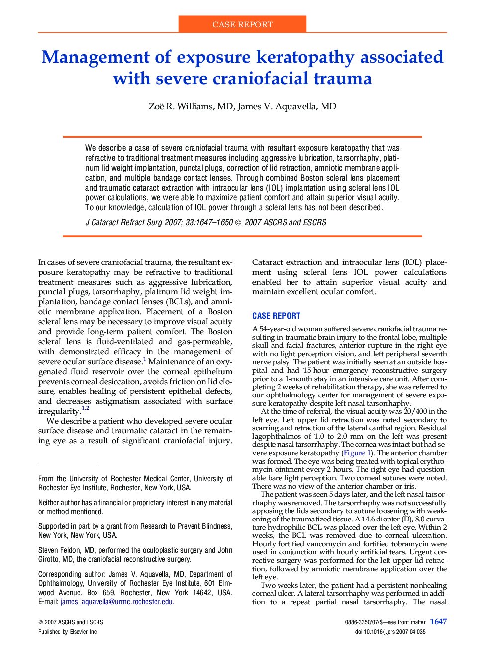 Management of exposure keratopathy associated with severe craniofacial trauma