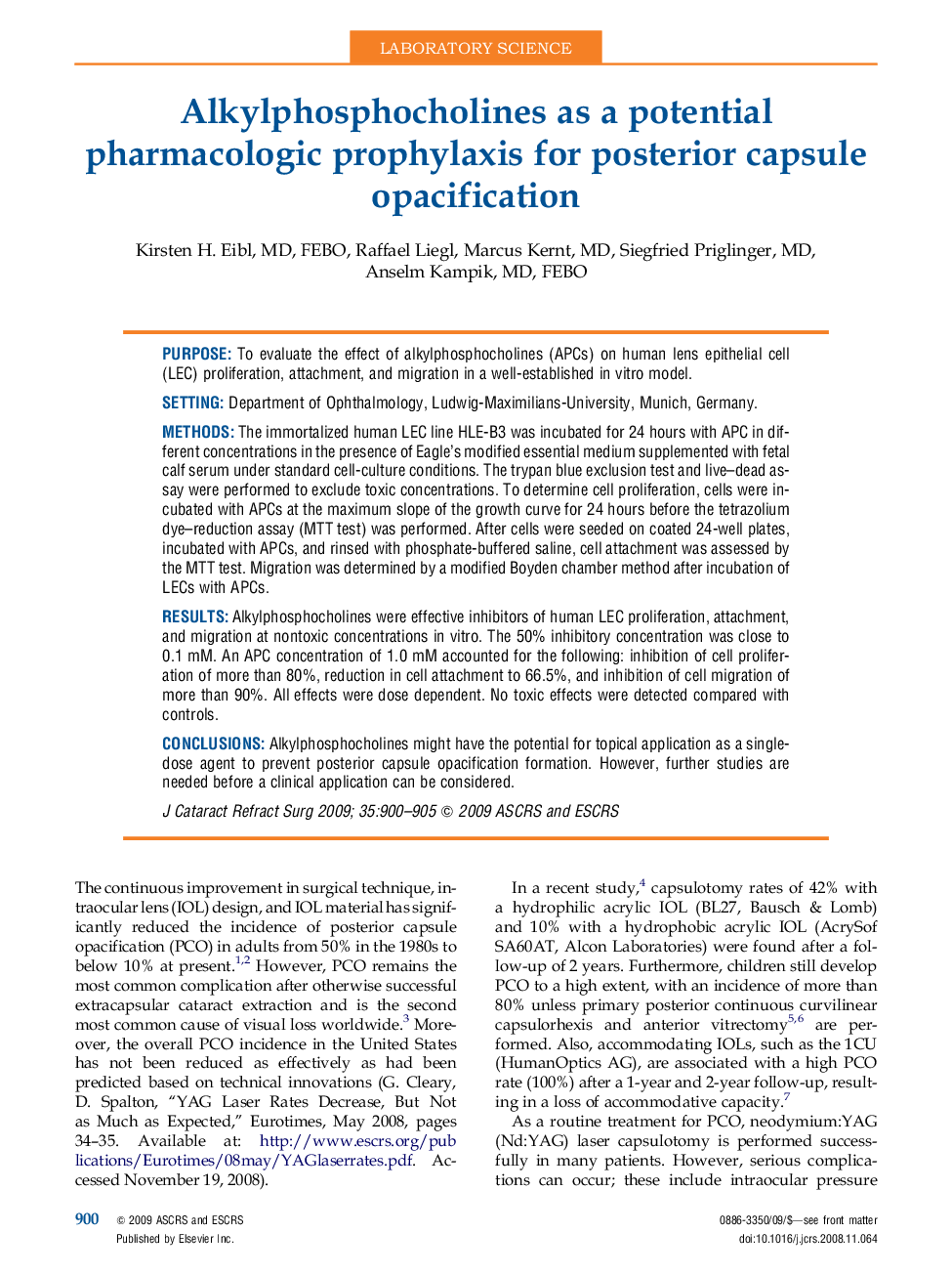 Alkylphosphocholines as a potential pharmacologic prophylaxis for posterior capsule opacification