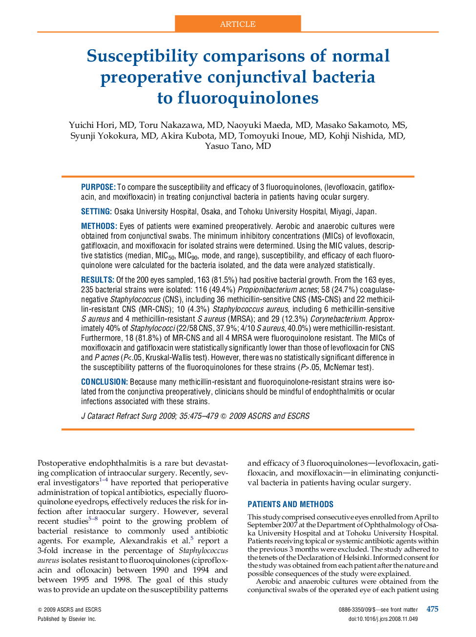 Susceptibility comparisons of normal preoperative conjunctival bacteria to fluoroquinolones
