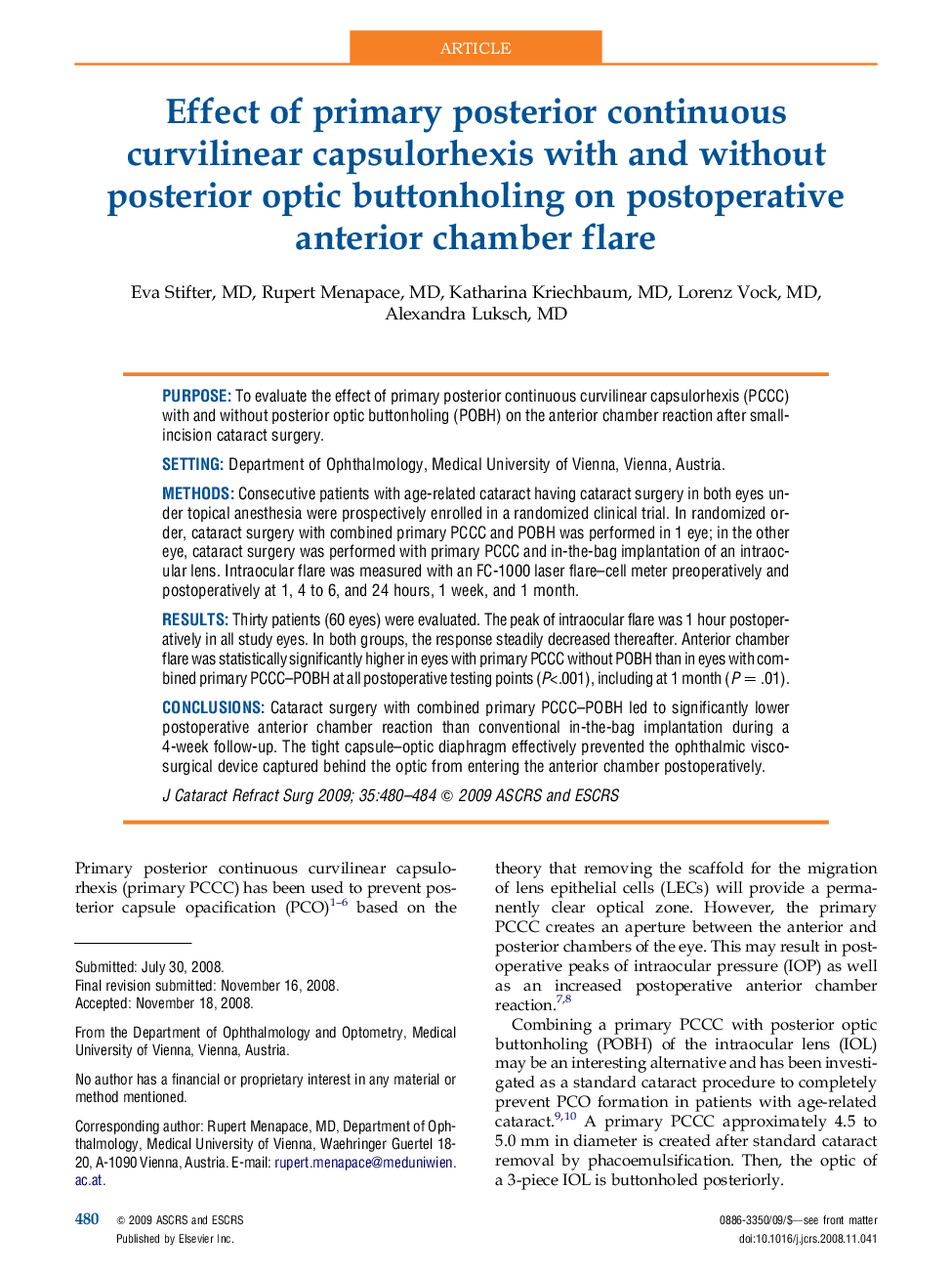 Effect of primary posterior continuous curvilinear capsulorhexis with and without posterior optic buttonholing on postoperative anterior chamber flare