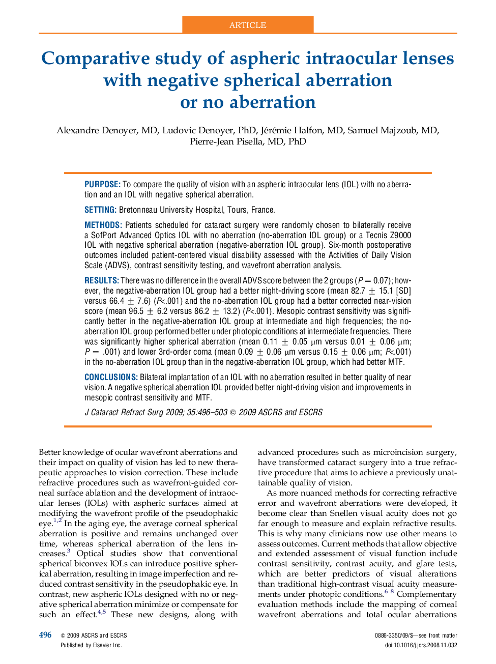 Comparative study of aspheric intraocular lenses with negative spherical aberration or no aberration