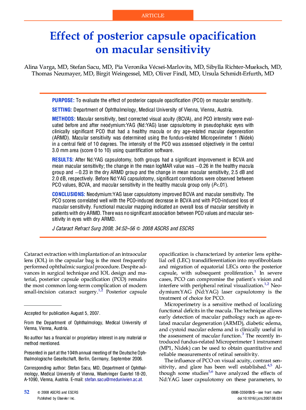 Effect of posterior capsule opacification on macular sensitivity