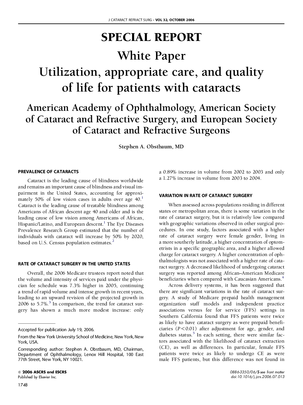 White Paper Utilization, appropriate care, and quality of life for patients with cataracts