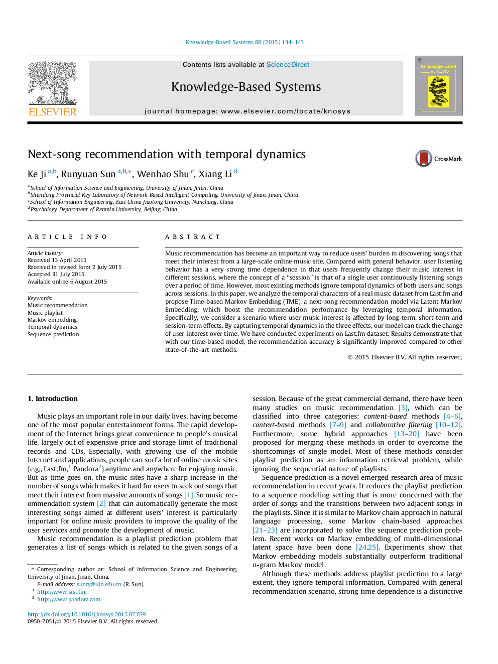 Next-song recommendation with temporal dynamics