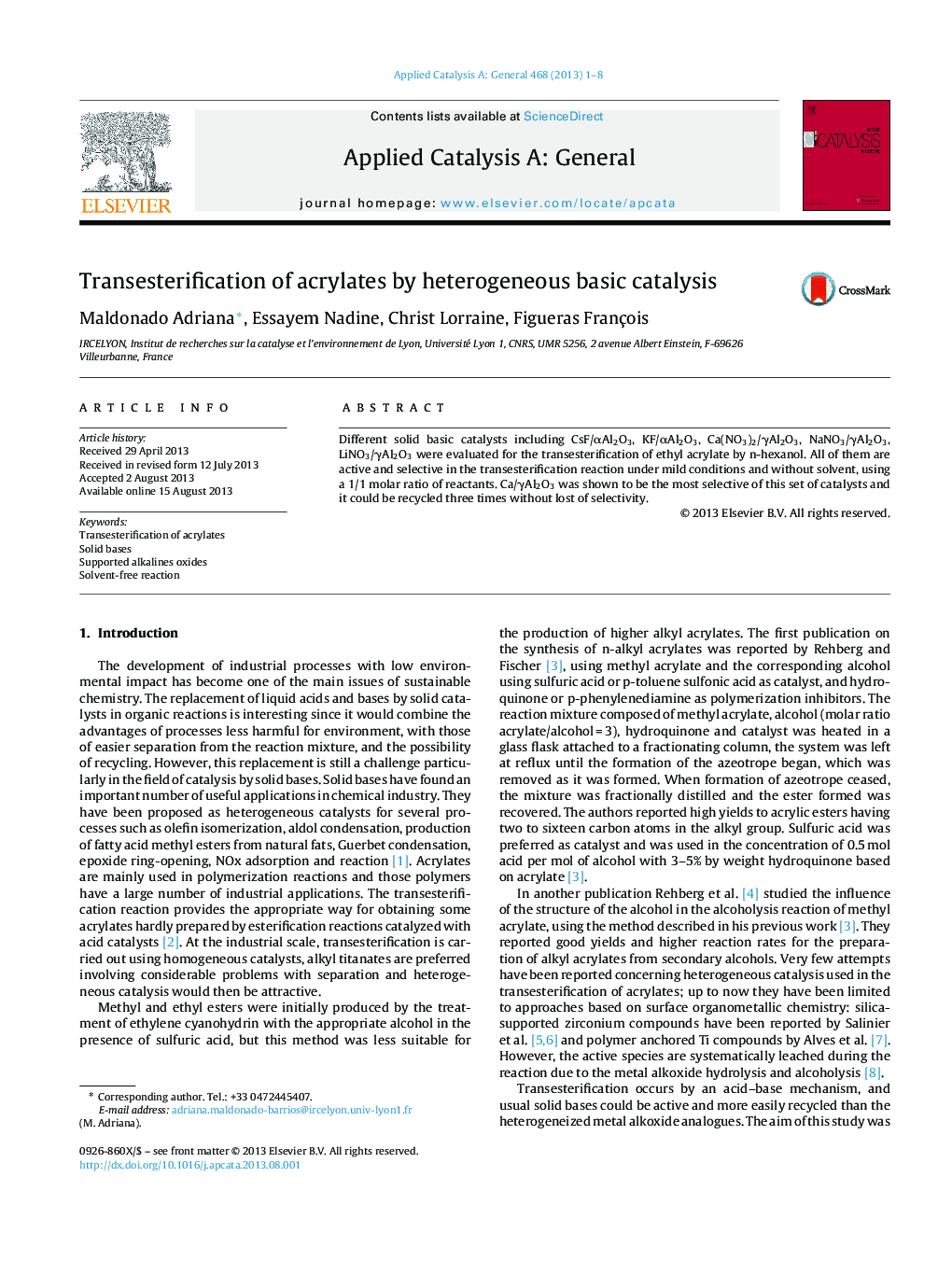 Transesterification of acrylates by heterogeneous basic catalysis