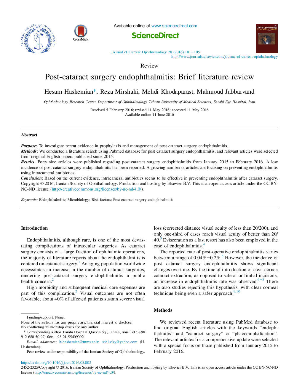 Post-cataract surgery endophthalmitis: Brief literature review 