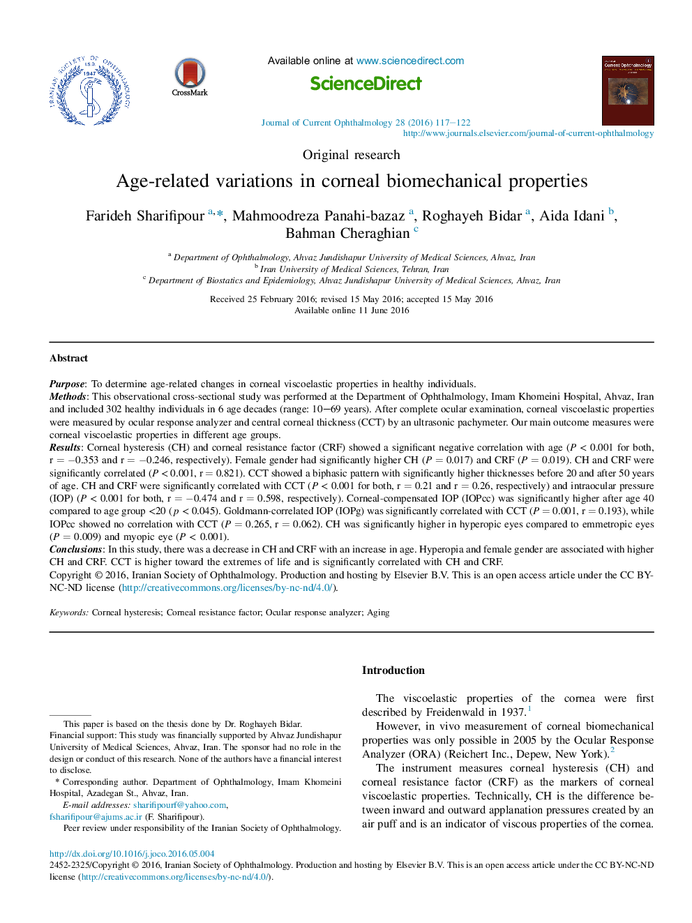 Age-related variations in corneal biomechanical properties 