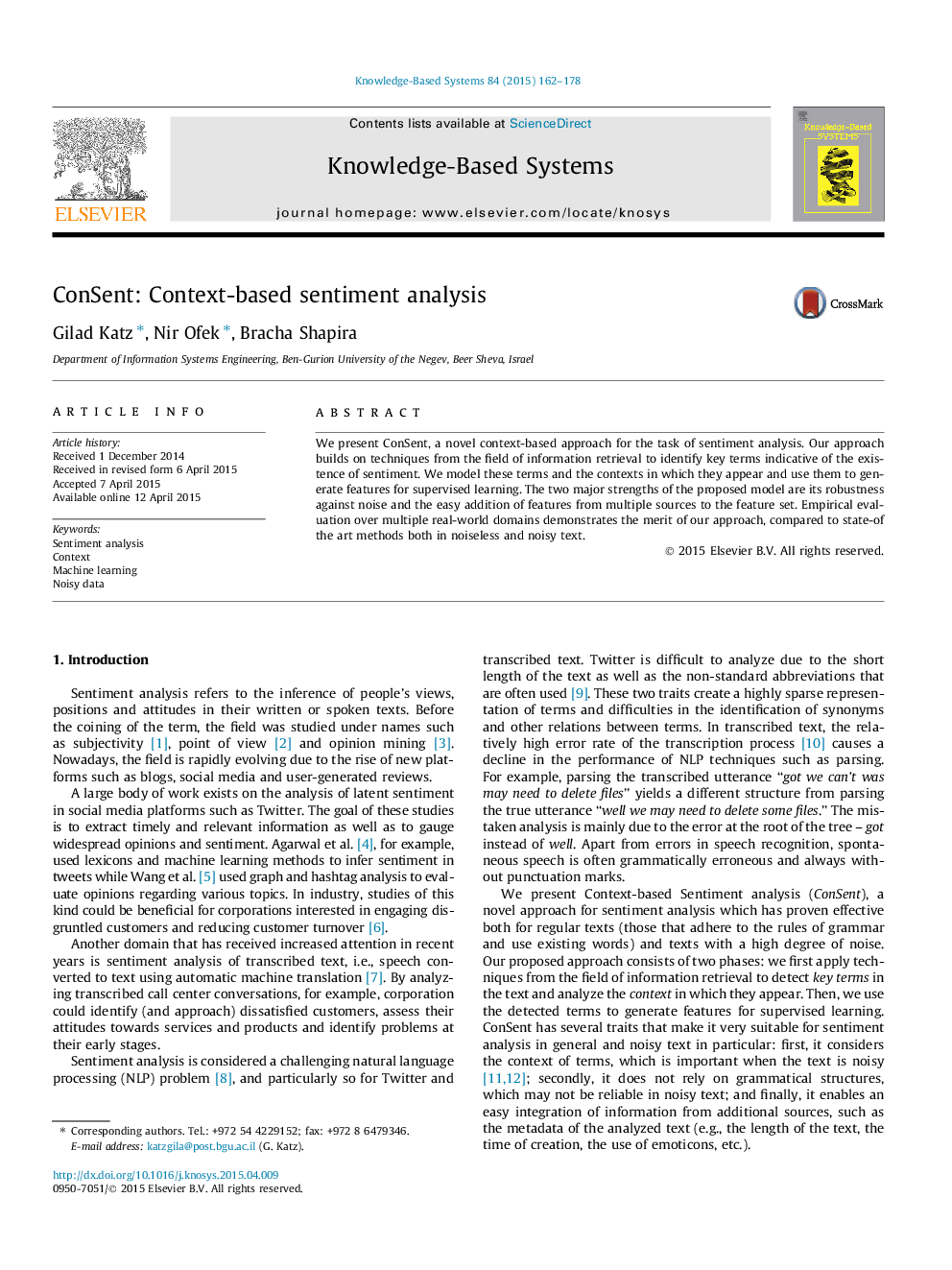 ConSent: Context-based sentiment analysis