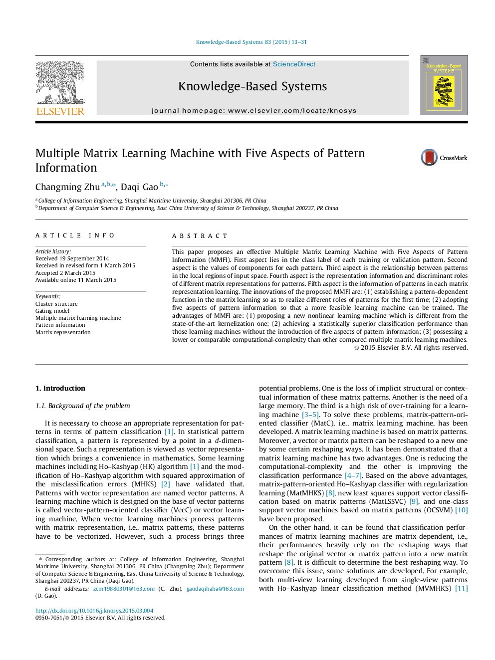 Multiple Matrix Learning Machine with Five Aspects of Pattern Information