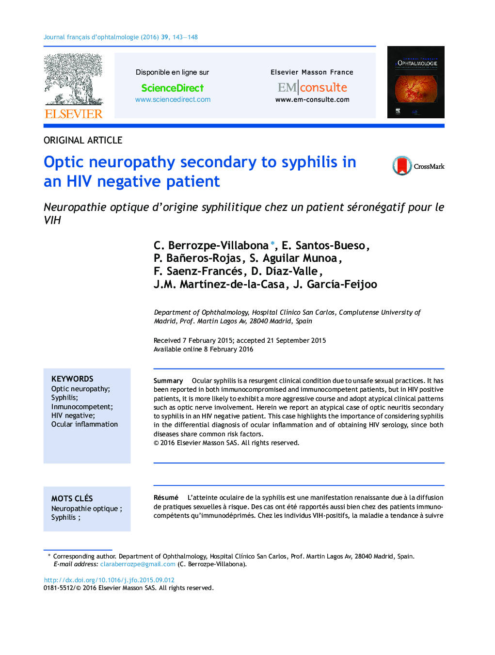 Optic neuropathy secondary to syphilis in an HIV negative patient