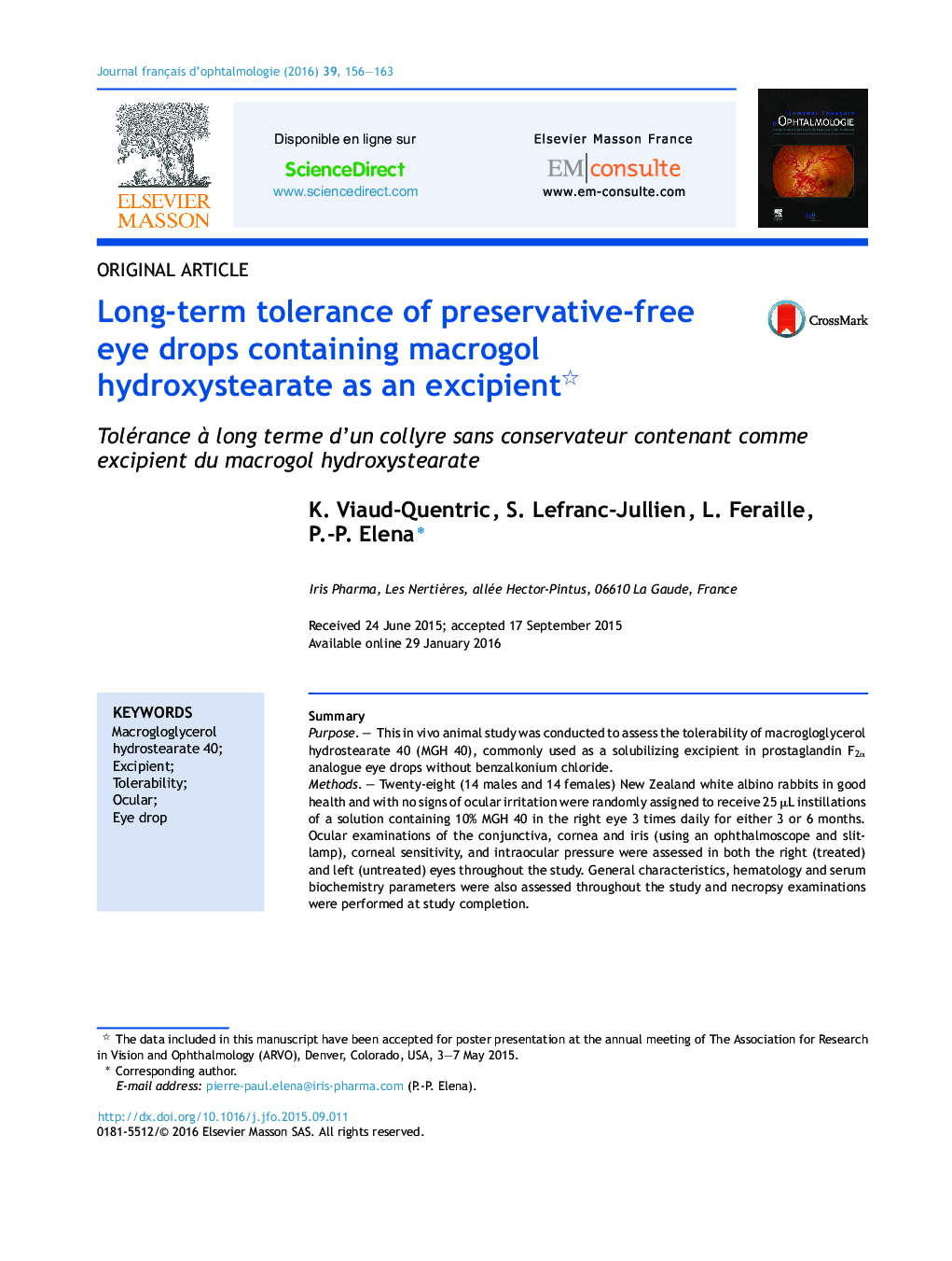 Long-term tolerance of preservative-free eye drops containing macrogol hydroxystearate as an excipient