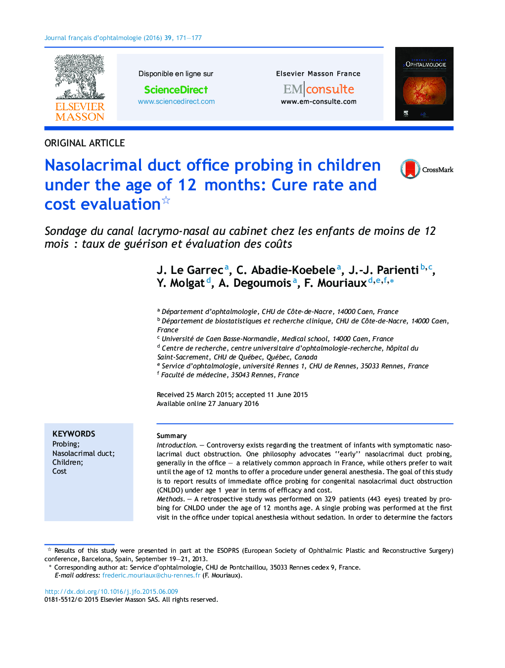 پروستات مجاری بینی در کودکان زیر سن 12 سالگی: یک ماه: نرخ درمان و ارزیابی هزینه 
