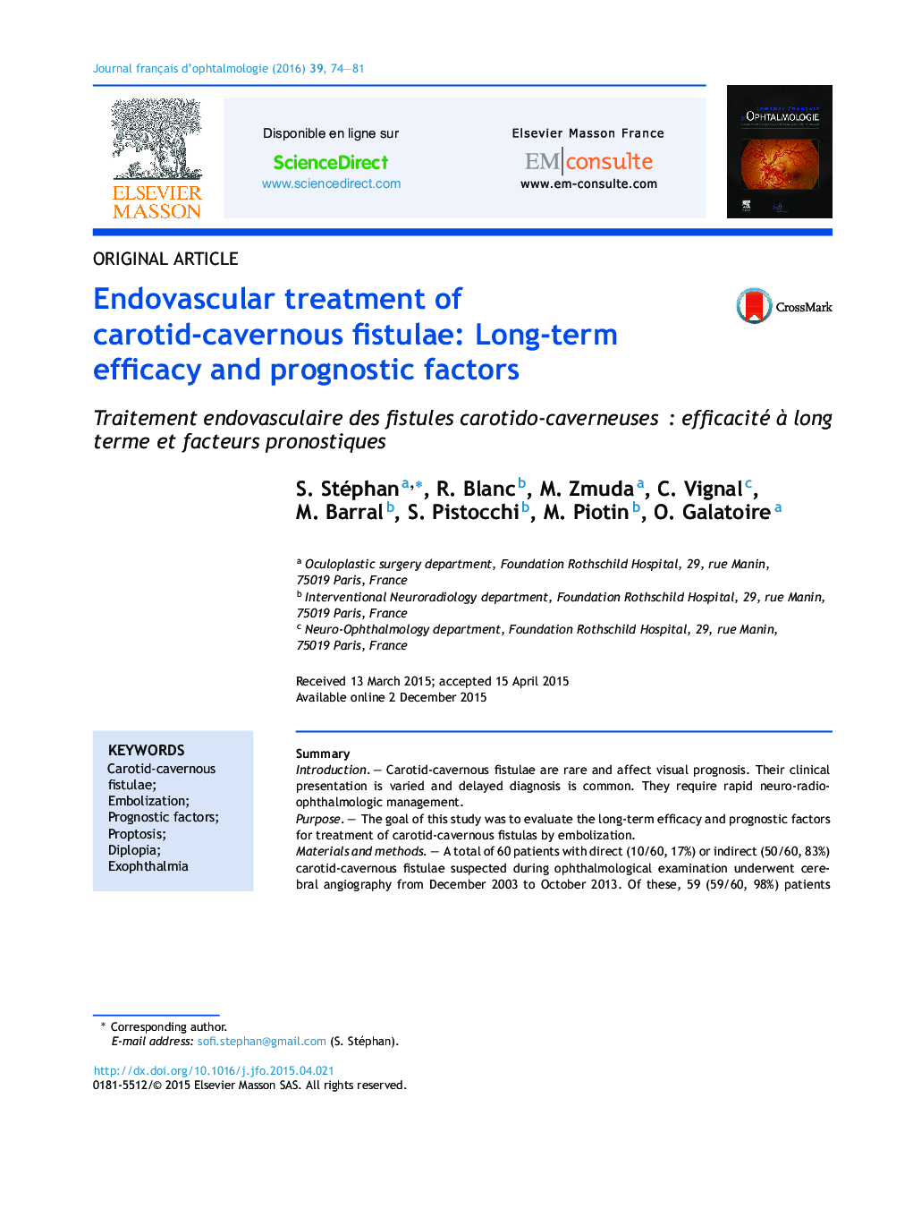 Endovascular treatment of carotid-cavernous fistulae: Long-term efficacy and prognostic factors