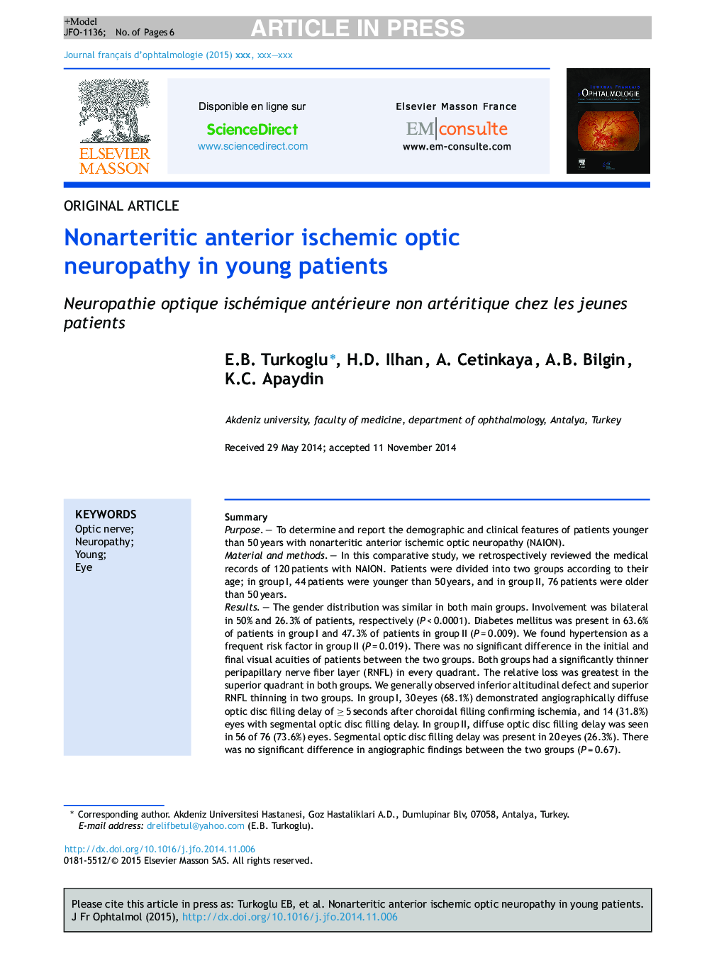 Nonarteritic anterior ischemic optic neuropathy in young patients