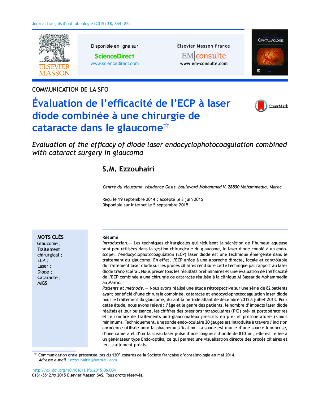 Évaluation de l’efficacité de l’ECP à laser diode combinée à une chirurgie de cataracte dans le glaucome 