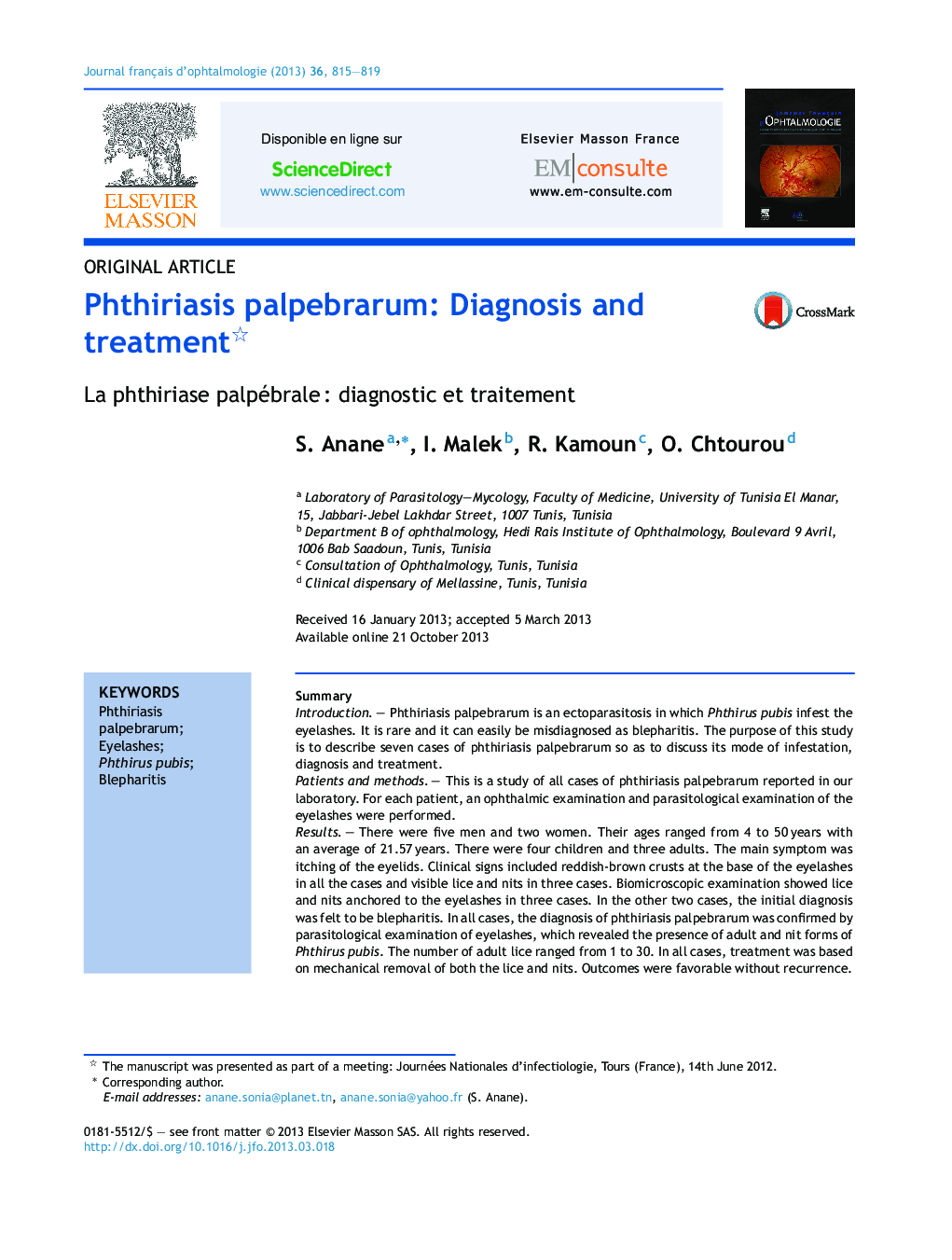 Phthiriasis palpebrarum: Diagnosis and treatment