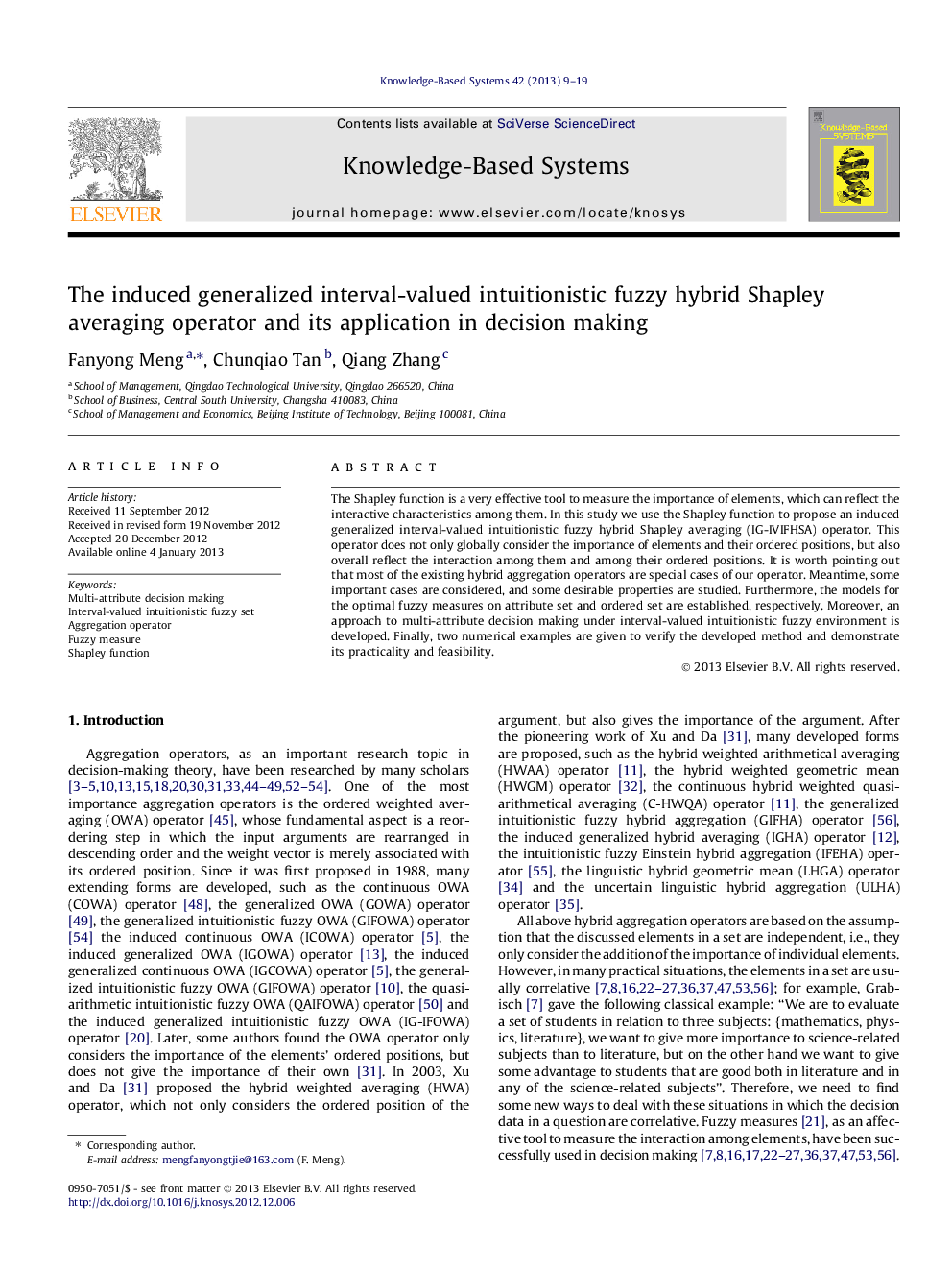 The induced generalized interval-valued intuitionistic fuzzy hybrid Shapley averaging operator and its application in decision making