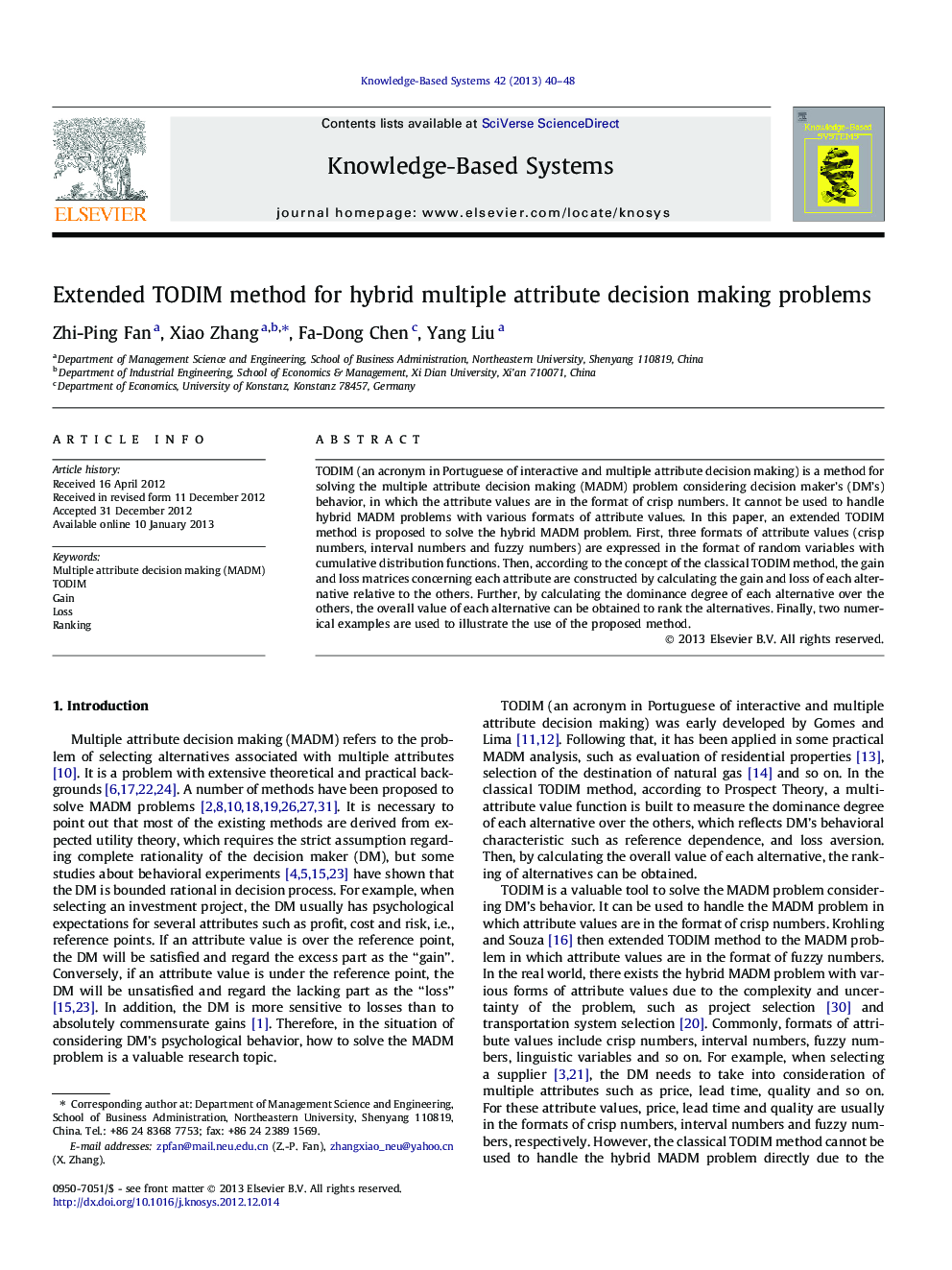 Extended TODIM method for hybrid multiple attribute decision making problems