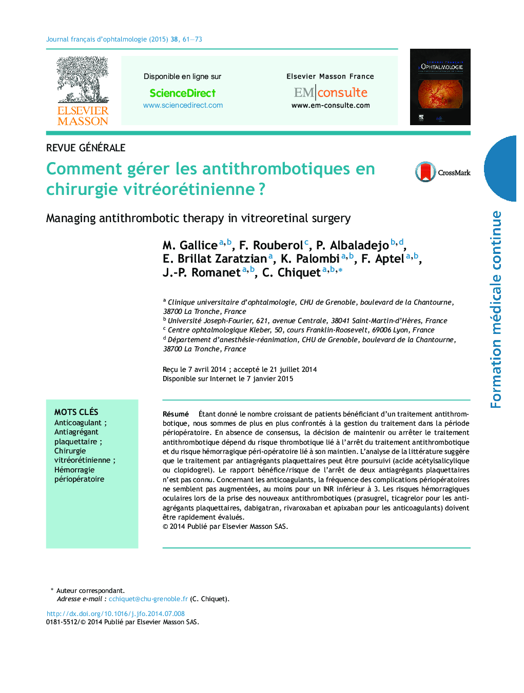 Comment gérer les antithrombotiques en chirurgie vitréorétinienne ?