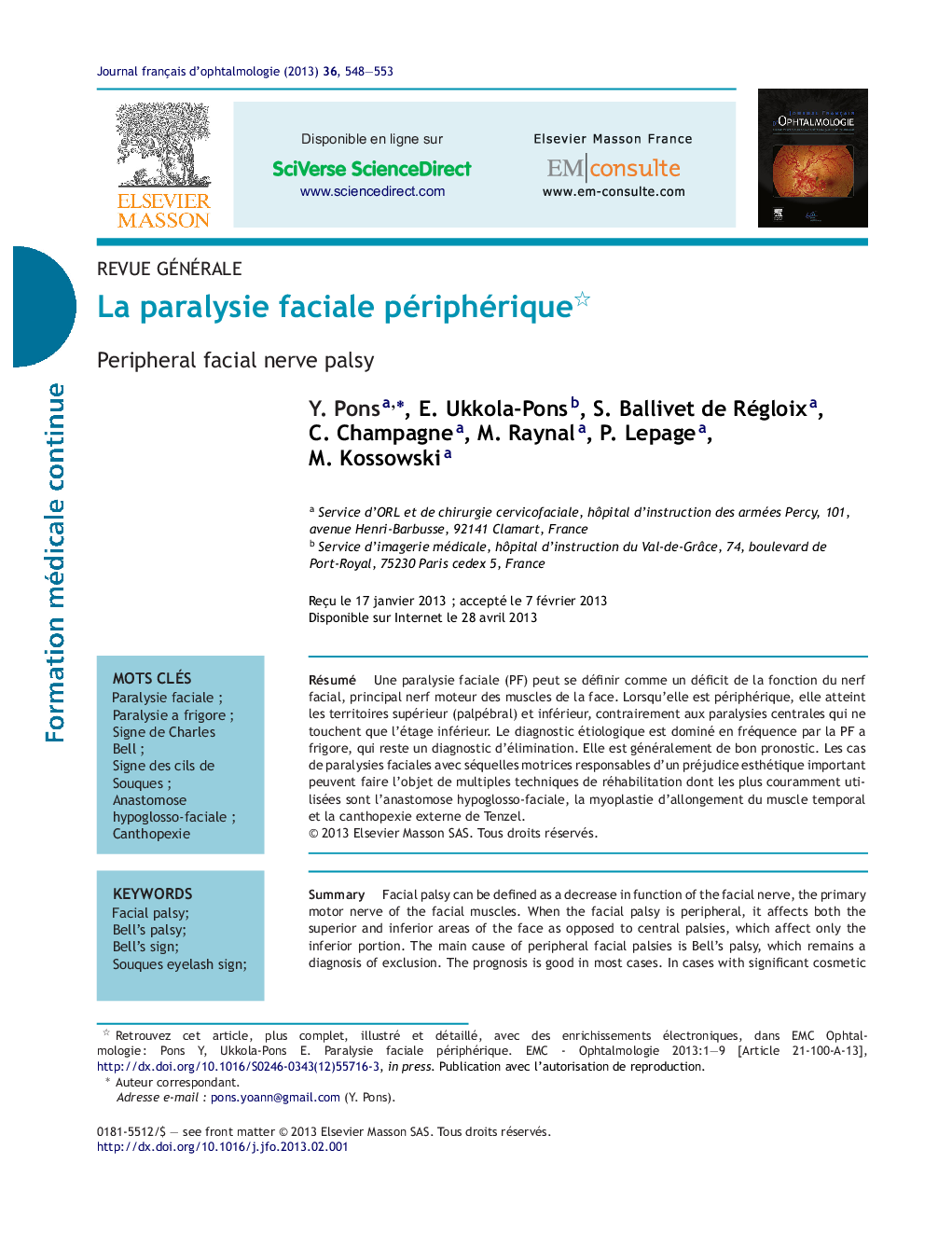 La paralysie faciale périphérique 