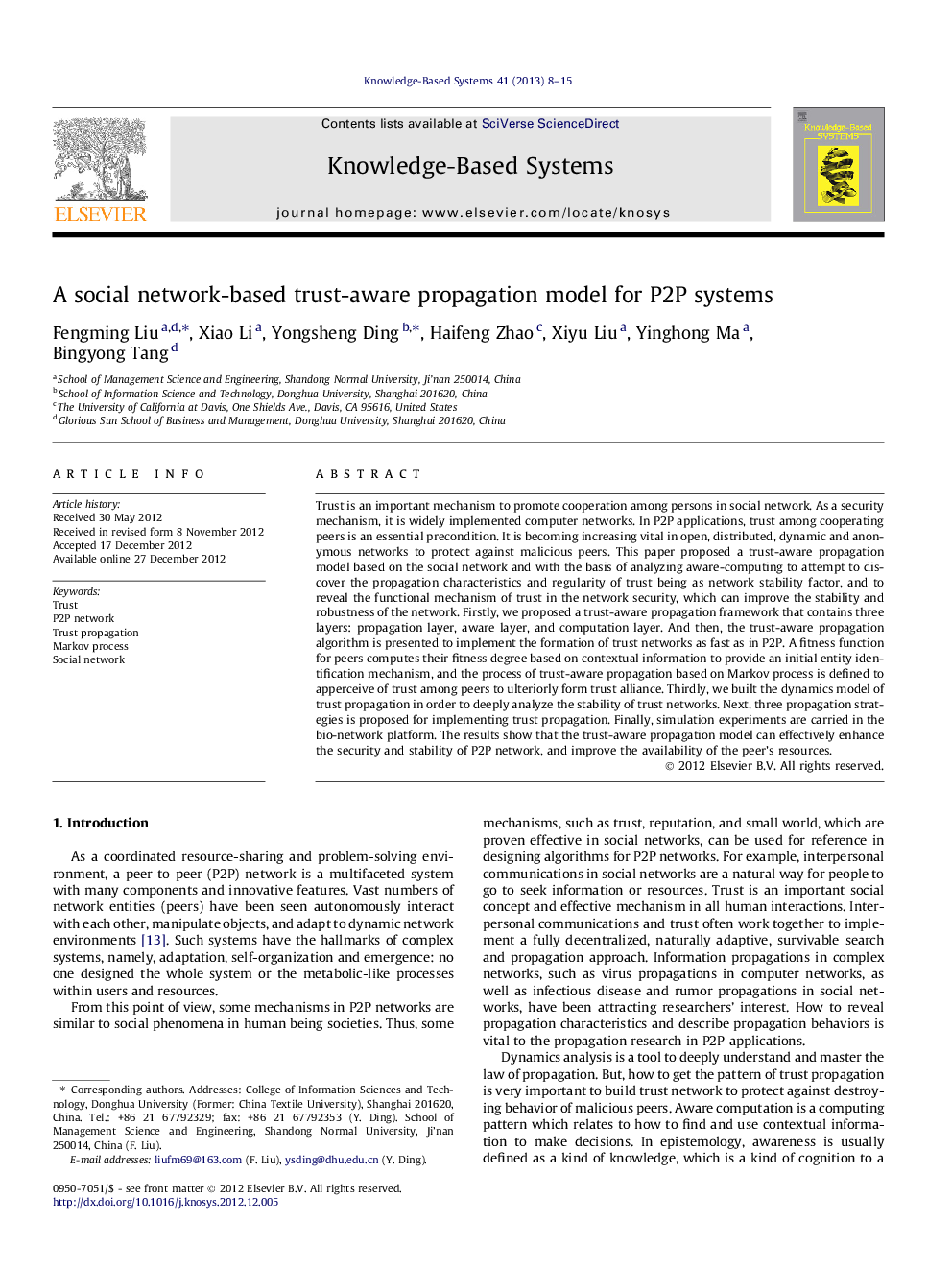 A social network-based trust-aware propagation model for P2P systems