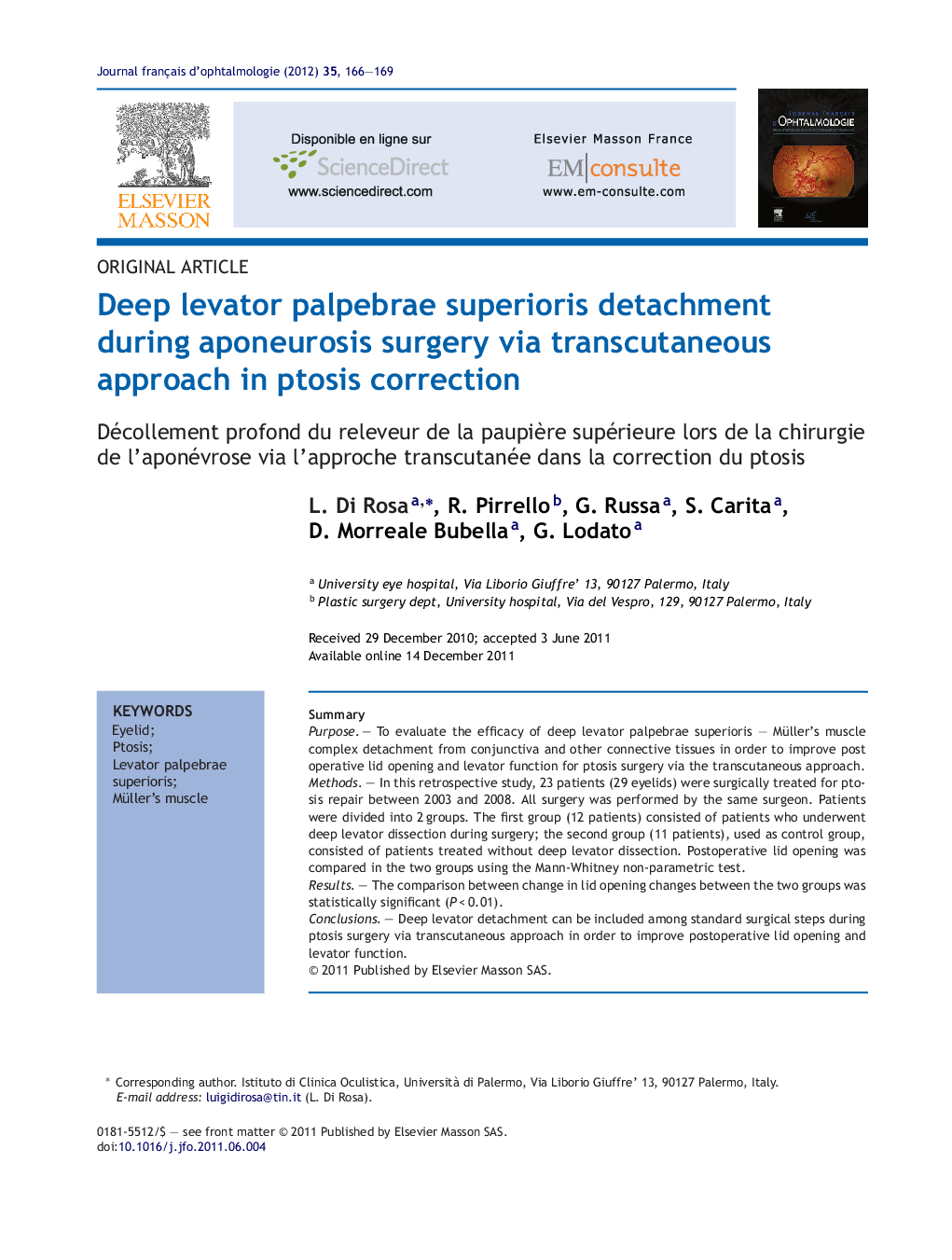 Deep levator palpebrae superioris detachment during aponeurosis surgery via transcutaneous approach in ptosis correction